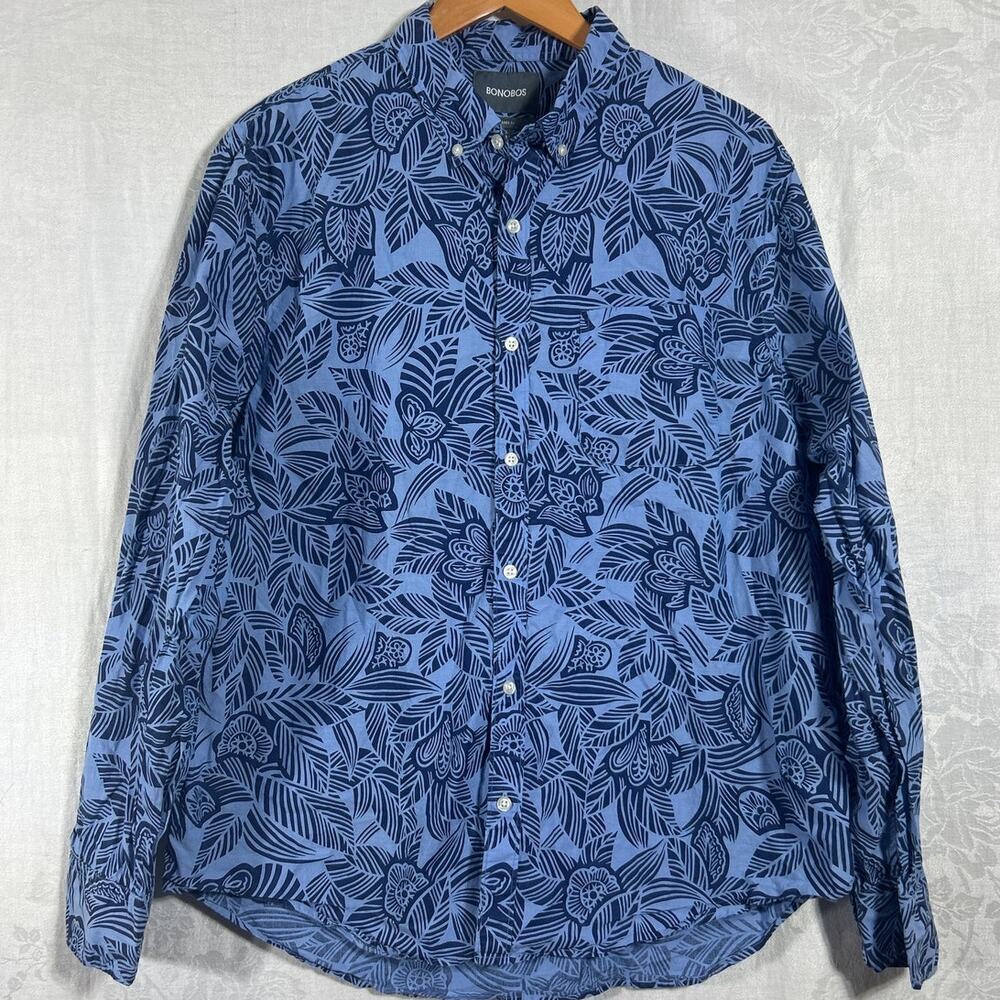 Bonobos Button Down XL Blue Tropical Palm Print Long Sleeve Standard Fit